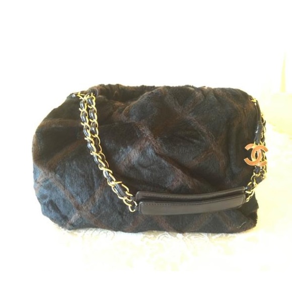 CHANEL Handbags - Chanel Black/Brown Fur Bag w/ Gold hardware